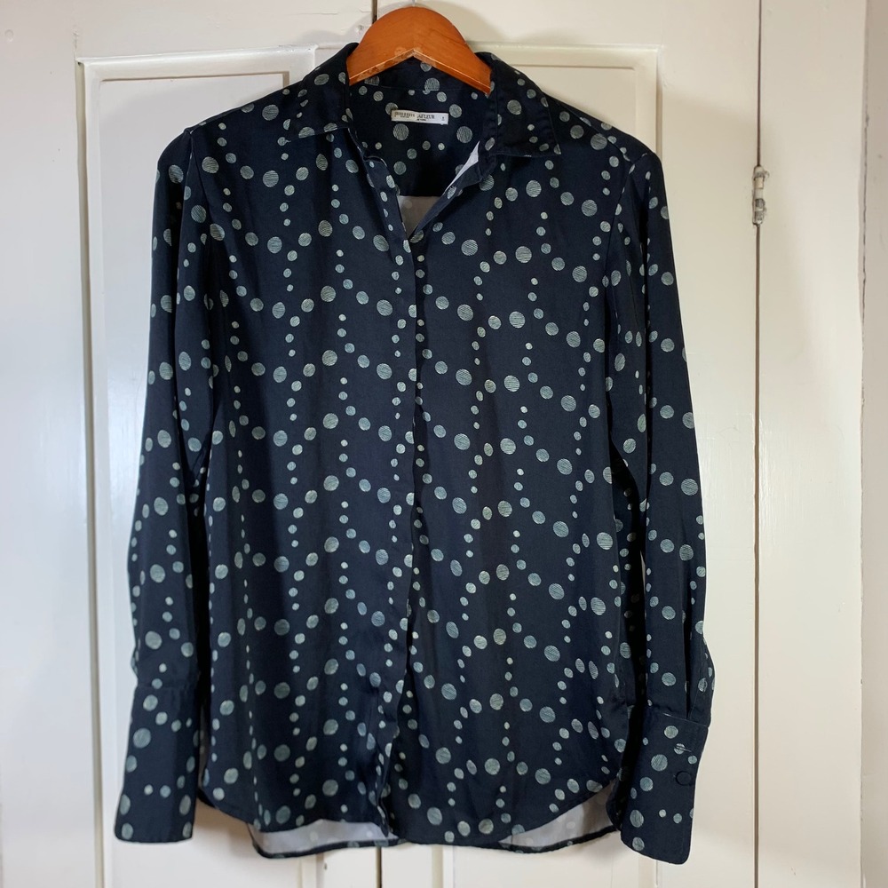 MM LaFleur Black Polka Dot Button Down Shirt Long Sleeve Flowy Office Small